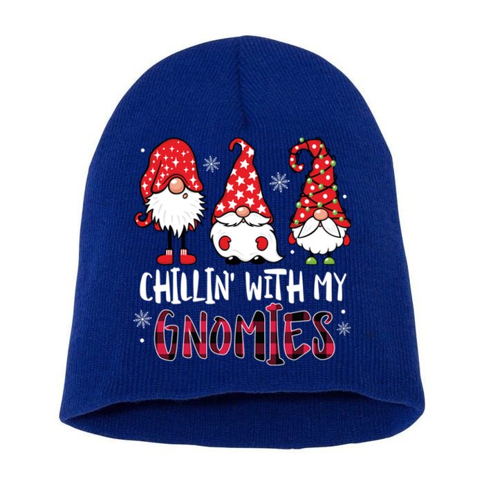 Chillin With My Gnomies Christmas Buffalo Plaid Xmas Family Gift Short Acrylic Beanie