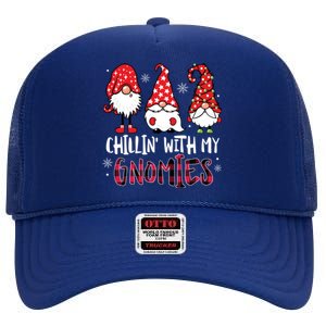 Chillin With My Gnomies Christmas Buffalo Plaid Xmas Family Gift High Crown Mesh Back Trucker Hat