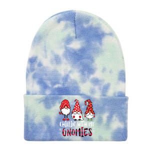 Chillin With My Gnomies Christmas Buffalo Plaid Xmas Family Gift Tie Dye 12in Knit Beanie