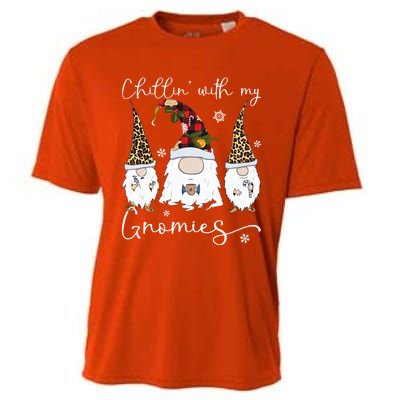 Chillin With My Gnomies Gnome And Coffee Red Plaid Christmas Gift Cooling Performance Crew T-Shirt