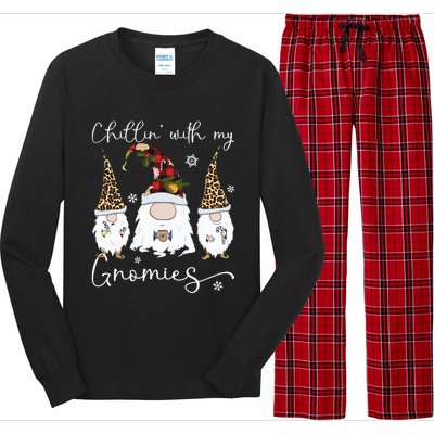 Chillin With My Gnomies Gnome And Coffee Red Plaid Christmas Gift Long Sleeve Pajama Set