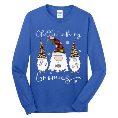 Chillin With My Gnomies Gnome And Coffee Red Plaid Christmas Gift Tall Long Sleeve T-Shirt