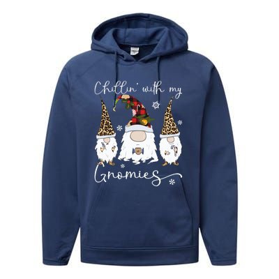 Chillin With My Gnomies Gnome And Coffee Red Plaid Christmas Gift Performance Fleece Hoodie