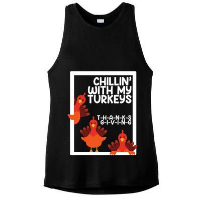 Chillin With My Turkeys Thanksgiving Funny Ladies PosiCharge Tri-Blend Wicking Tank