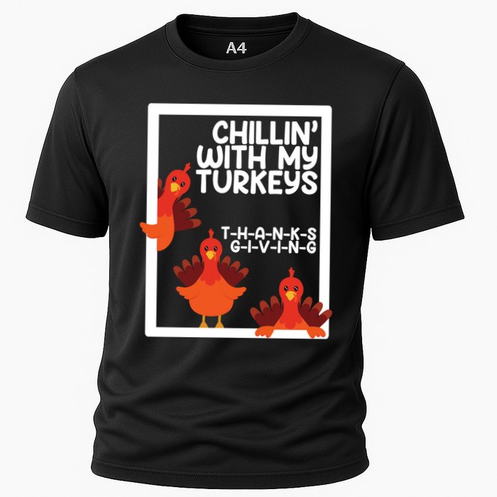 Chillin With My Turkeys Thanksgiving Funny Cooling Performance Crew T-Shirt