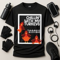 Chillin With My Turkeys Thanksgiving Funny Cooling Performance Crew T-Shirt