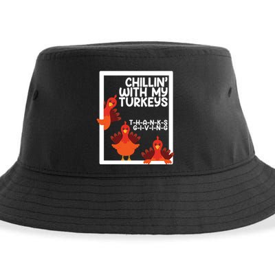 Chillin With My Turkeys Thanksgiving Funny Sustainable Bucket Hat