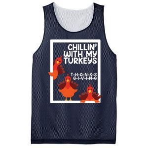 Chillin With My Turkeys Thanksgiving Funny Mesh Reversible Basketball Jersey Tank