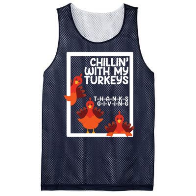 Chillin With My Turkeys Thanksgiving Funny Mesh Reversible Basketball Jersey Tank