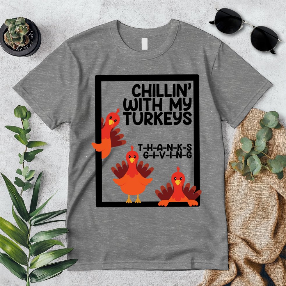 Chillin With My Turkeys Thanksgiving Funny Premium T-Shirt