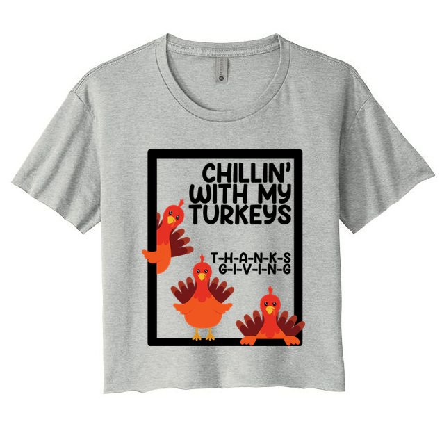 Chillin With My Turkeys Thanksgiving Funny Crop Top