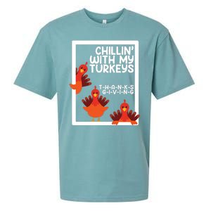 Chillin With My Turkeys Thanksgiving Funny Sueded Cloud Jersey T-Shirt