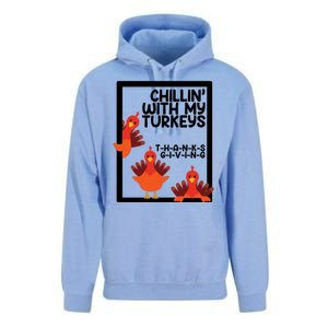 Chillin With My Turkeys Thanksgiving Funny Unisex Surf Hoodie