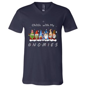 Chillin With My Gnomies Funny Gnome Christmas Pamajas Family V-Neck T-Shirt