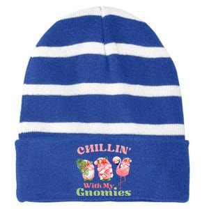 Chillin With My Gnomies Tropical Gnomes With A Flamingo Gift Striped Beanie with Solid Band