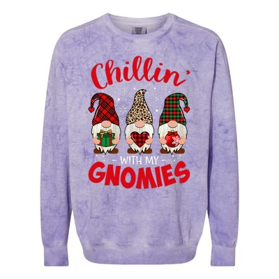 Chillin With My Gnomie Leopard Women Christmas Gnome Buffalo Colorblast Crewneck Sweatshirt