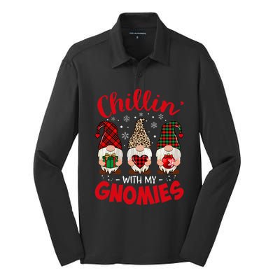 Chillin With My Gnomie Leopard Women Christmas Gnome Buffalo Silk Touch Performance Long Sleeve Polo