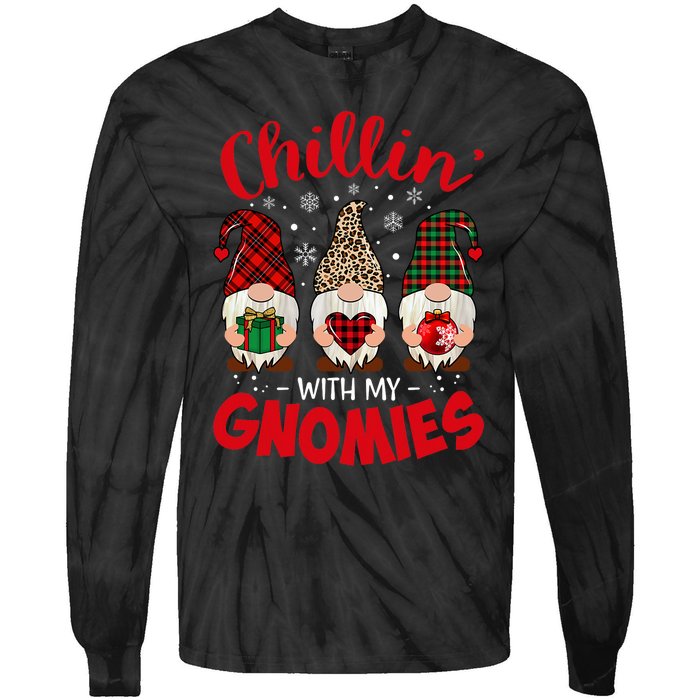 Chillin With My Gnomie Leopard Women Christmas Gnome Buffalo Tie-Dye Long Sleeve Shirt