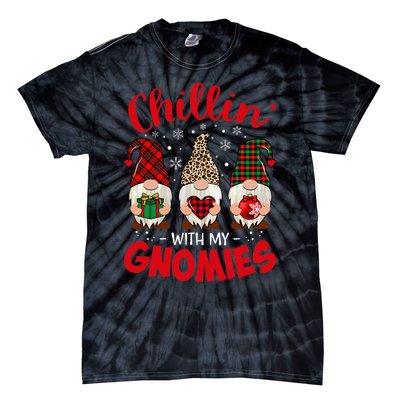 Chillin With My Gnomie Leopard Women Christmas Gnome Buffalo Tie-Dye T-Shirt