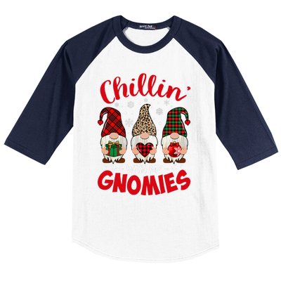 Chillin With My Gnomie Leopard Women Christmas Gnome Buffalo Baseball Sleeve Shirt