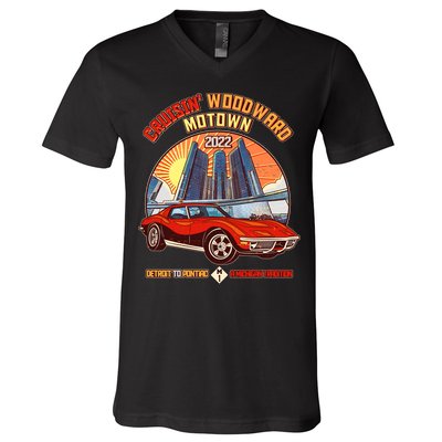 Cruisin Woodward Motown Detroit To Pontiac A Michigan Tradition V-Neck T-Shirt