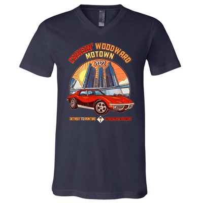 Cruisin Woodward Motown Detroit To Pontiac A Michigan Tradition V-Neck T-Shirt