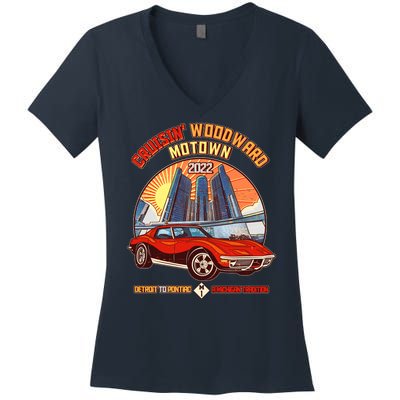 Cruisin Woodward Motown Detroit To Pontiac A Michigan Tradition Women's V-Neck T-Shirt