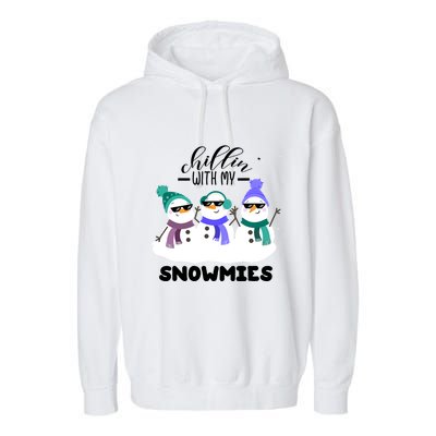 Chillin With My Snowmies Funny Christmas Pajamas Xmas Gifts Garment-Dyed Fleece Hoodie