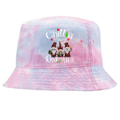 Chillin With My Gnomies Christmas Red Gnomes Plaid Buffalo Funny Gift Tie-Dyed Bucket Hat