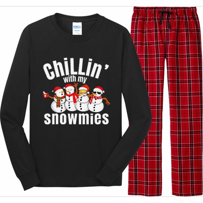 Chillin With My Snowmies Ugly Christmas Sweater Snowman Long Sleeve Pajama Set