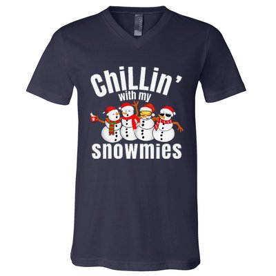 Chillin With My Snowmies Ugly Christmas Sweater Snowman V-Neck T-Shirt