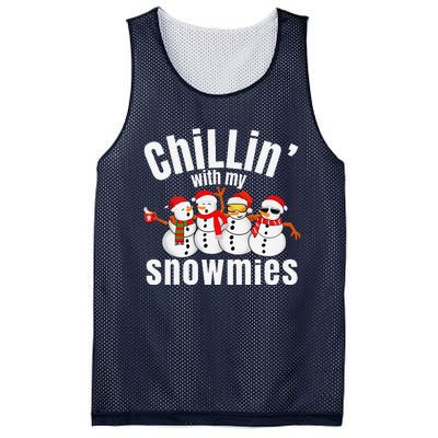 Chillin With My Snowmies Ugly Christmas Sweater Snowman Mesh Reversible Basketball Jersey Tank