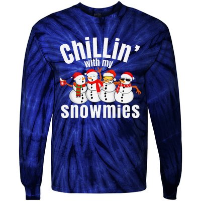 Chillin With My Snowmies Ugly Christmas Sweater Snowman Tie-Dye Long Sleeve Shirt