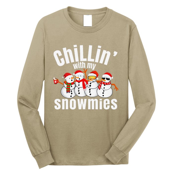 Chillin With My Snowmies Ugly Christmas Sweater Snowman Long Sleeve Shirt