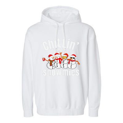 Chillin With My Snowmies Ugly Christmas Sweater Snowman Garment-Dyed Fleece Hoodie