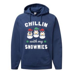 Chillin With My Snowmies Ugly Christmas Snowman Performance Fleece Hoodie