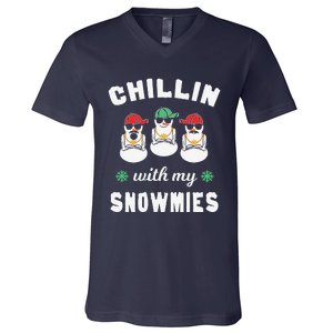 Chillin With My Snowmies Ugly Christmas Snowman V-Neck T-Shirt