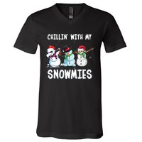 Chillin With My Snowmies Family Pajamas Snowman Christmas V-Neck T-Shirt