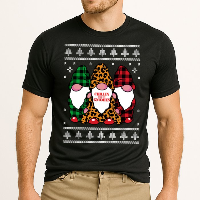 Chillin With My Gnomies Gnomes In Pajamas Ugly Christmas Cooling Performance Crew T-Shirt