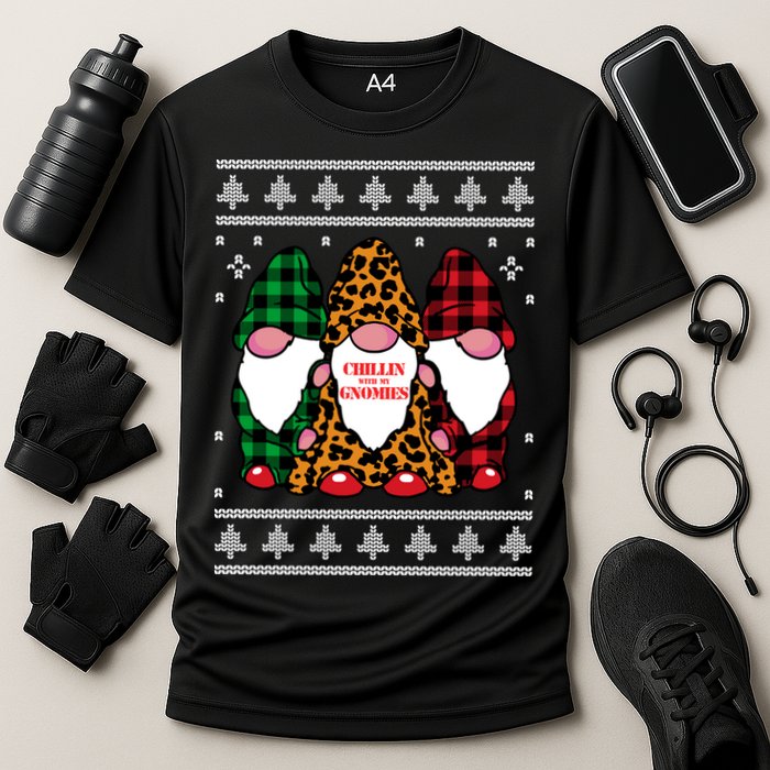 Chillin With My Gnomies Gnomes In Pajamas Ugly Christmas Cooling Performance Crew T-Shirt