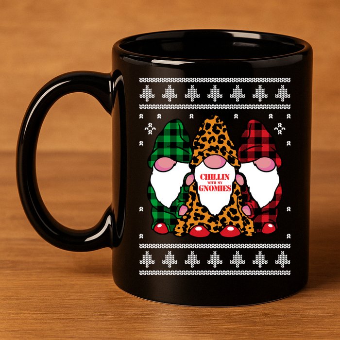 Chillin With My Gnomies Gnomes In Pajamas Ugly Christmas 11oz C Handle Ceramic Mug