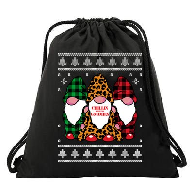 Chillin With My Gnomies Gnomes In Pajamas Ugly Christmas Drawstring Bag