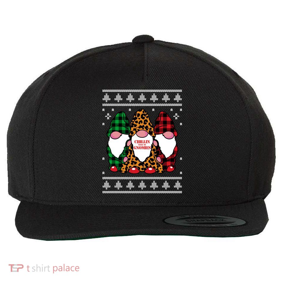 Chillin With My Gnomies Gnomes In Pajamas Ugly Christmas Wool Snapback Cap