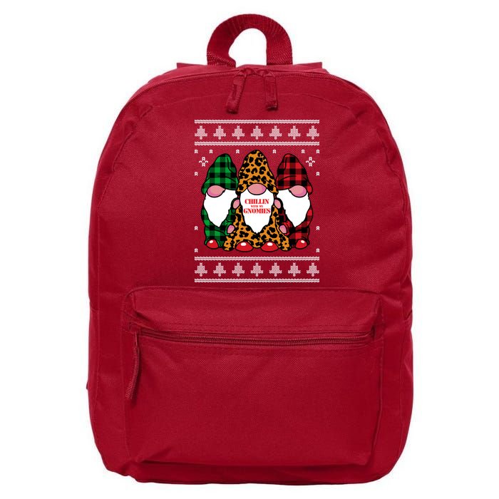 Chillin With My Gnomies Gnomes In Pajamas Ugly Christmas 16 in Basic Backpack