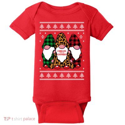 Chillin With My Gnomies Gnomes In Pajamas Ugly Christmas Baby Bodysuit