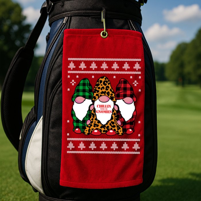 Chillin With My Gnomies Gnomes In Pajamas Ugly Christmas Golf Towel