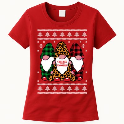 Chillin With My Gnomies Gnomes In Pajamas Ugly Christmas Womens T-Shirt