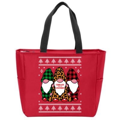Chillin With My Gnomies Gnomes In Pajamas Ugly Christmas Zip Tote Bag