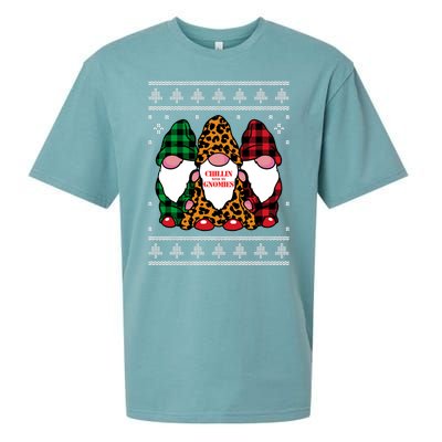 Chillin With My Gnomies Gnomes In Pajamas Ugly Christmas Sueded Cloud Jersey T-Shirt