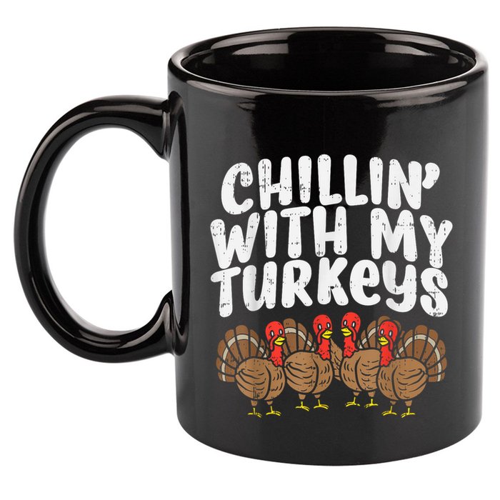 Chillin With My Turkeys Thanksgiving Family 11oz C Handle Ceramic Mug